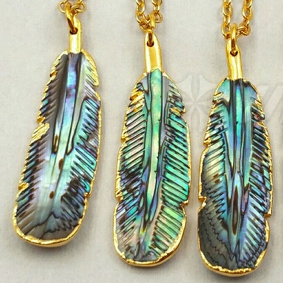 HP* 24K Abalone Shell Feather Necklace - Picture 4 of 6